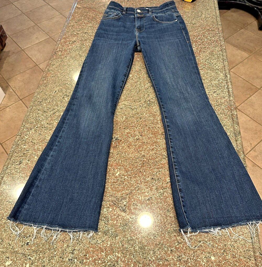 Frame Womens Le High Flare Jeans 26 Banneker High Rise Front Seam Blue raw hem